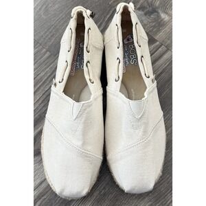 Skechers Womens Bobs Canvas Beige 1.5 Inch Platform Memory Foam 8 Shoe Sandal